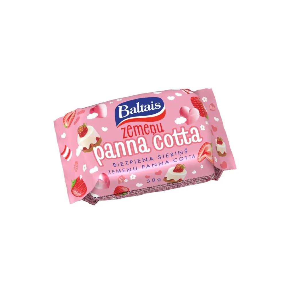 Glaistytas varškės sūrelis su braškėmis PANNA COTTA