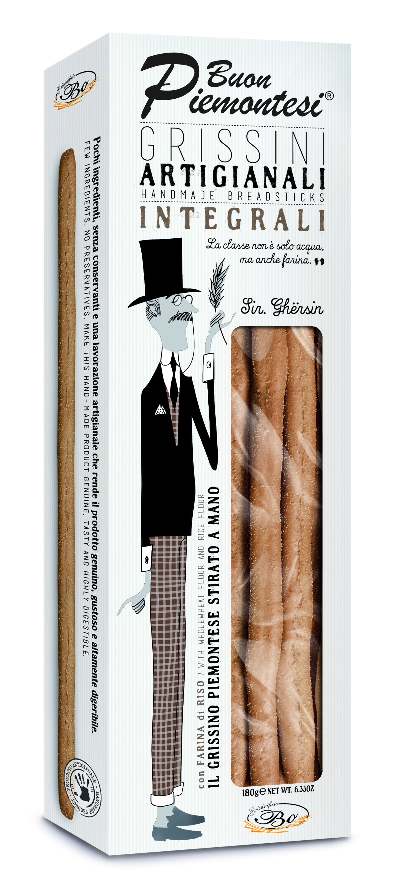 Breadsticks BUON PIEMONTESI Integrali, whole grain, with rice oil, 180