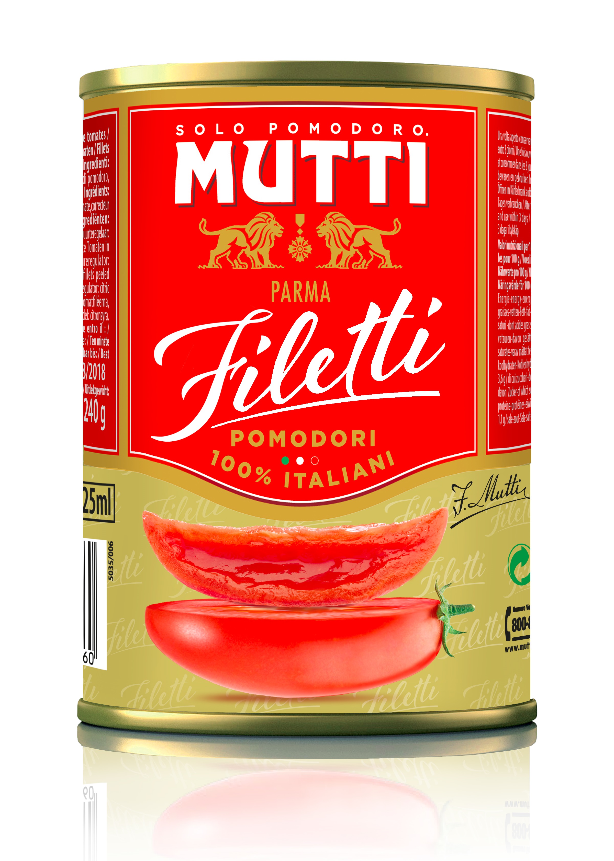 Peeled tomatoes MUTTI, Filetti, cut, 400 g / 240 g