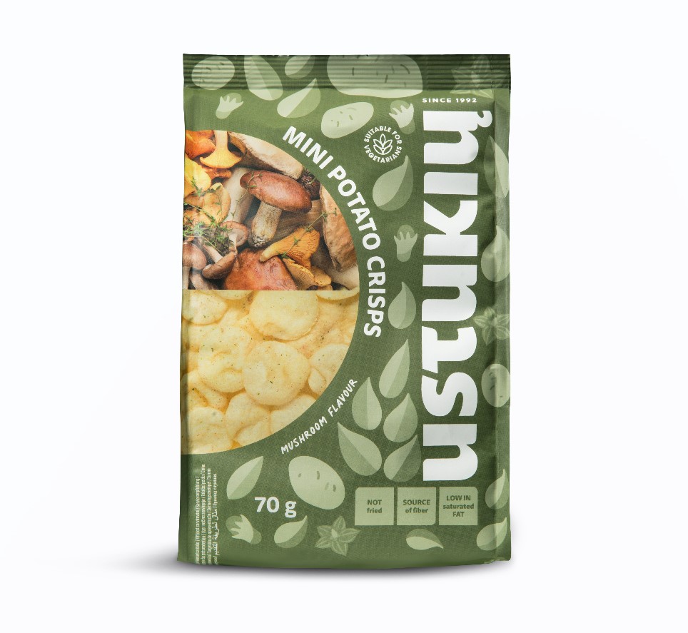 Mini potato crisps USTUKIŪ MALUNAS, with mushrooms, 70 g