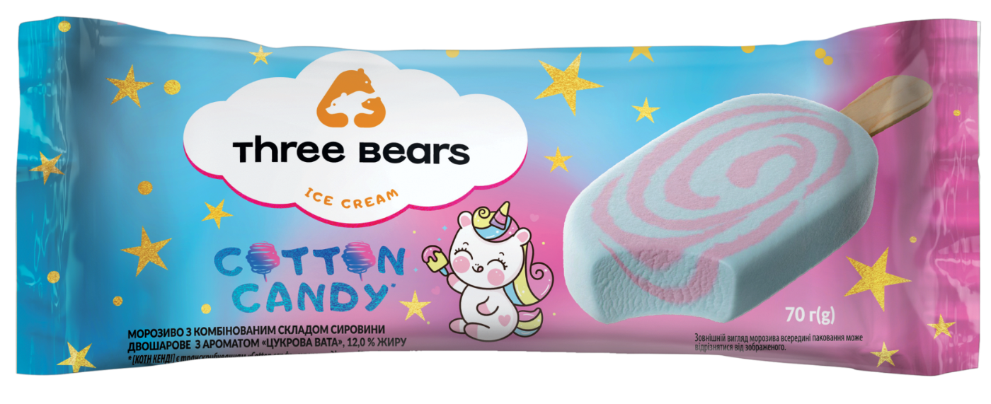 Ice cream «THREE BEARS» TM "Cotton candy" stick, 70 g, 115 ml
