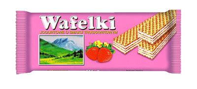 Vafliai su jogurtiniu, braškiniu įdaru, 80 g