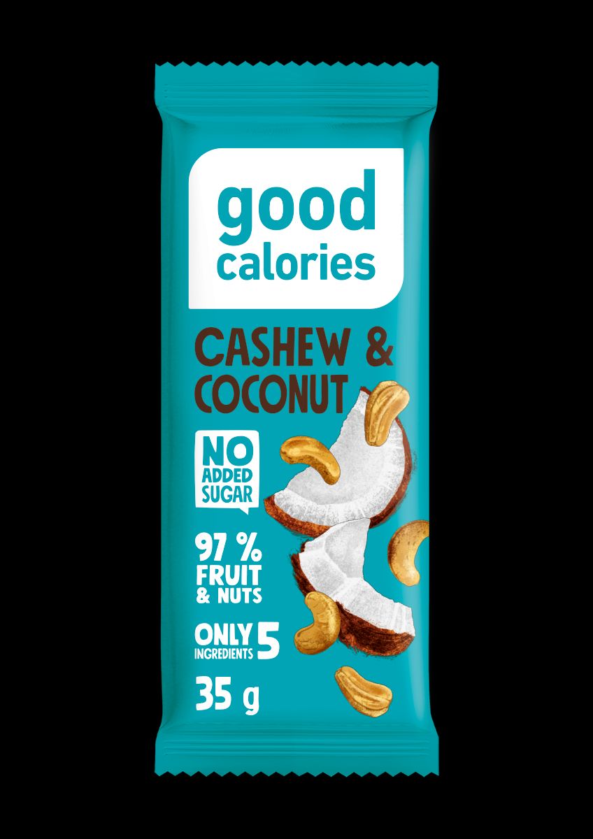 Date bar GOOD CALORIES, with cashews, peanuts and coconut, 35 g