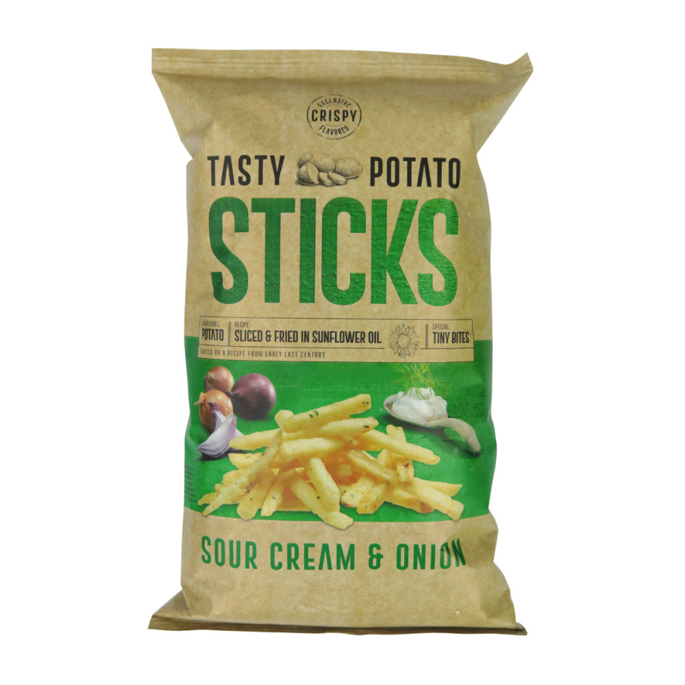 Traškios bulvių lazdelės su grietine ir svogūnais