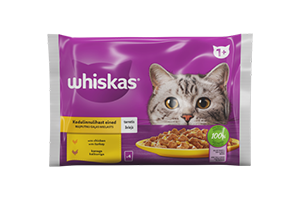 Konservuotas kačių ėdalas vištienos ir kalakutienos rinkinys WHISKAS 4x85g