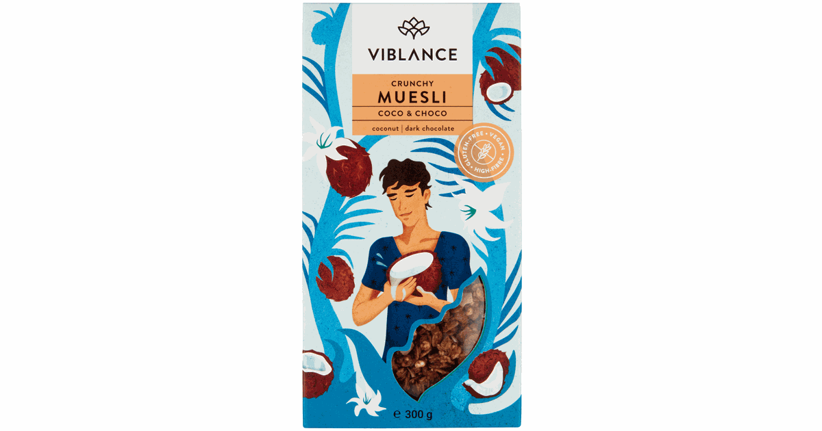 Crispy breakfast cereal with coconut and chocolate