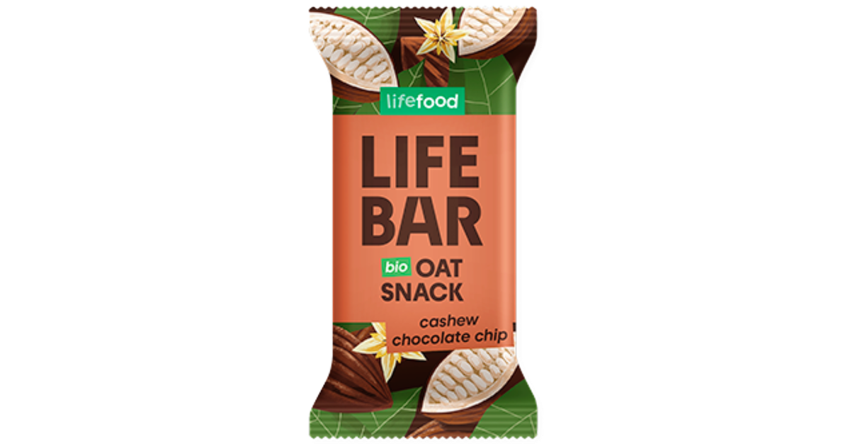 Avižinis batonėlis su anakardžiais ir šokolado gabaliukais, ekologiškas