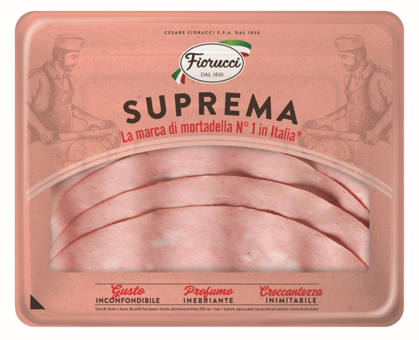 Boiled pork sausage FIORUCCI Suprema, in slices, the highest type, 120
