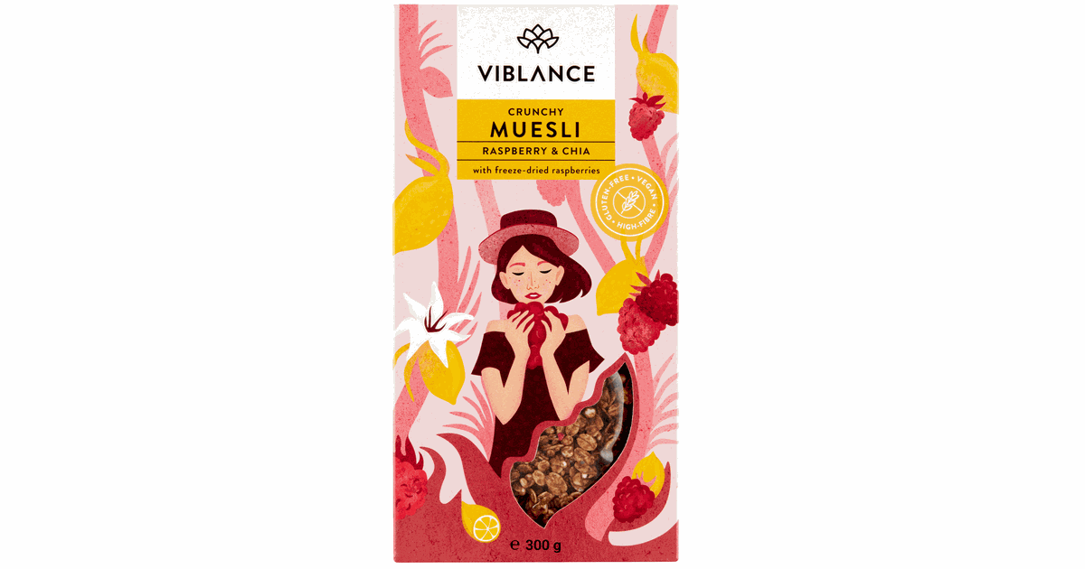 Traškūs sausi pusryčiai su avietėmis ir ispaninio šalavijo sėklomis