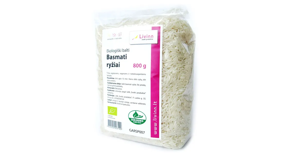 Balti Basmati ryžiai, ekologiški