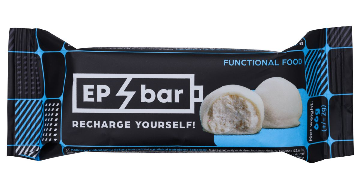 Baltyminiai rutuliukai "Kokosų-makadamijos" baltajame šokolade