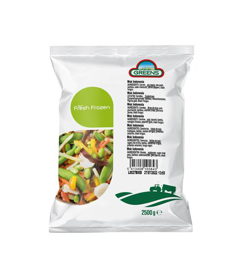 Šaldytas daržovių mišinys wok Indonesia, GREENS, 2,5 kg