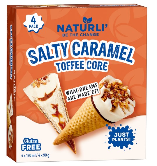 Valgomieji ledai NATURLI su sūdyta karamele ragelyje,  4*90 g