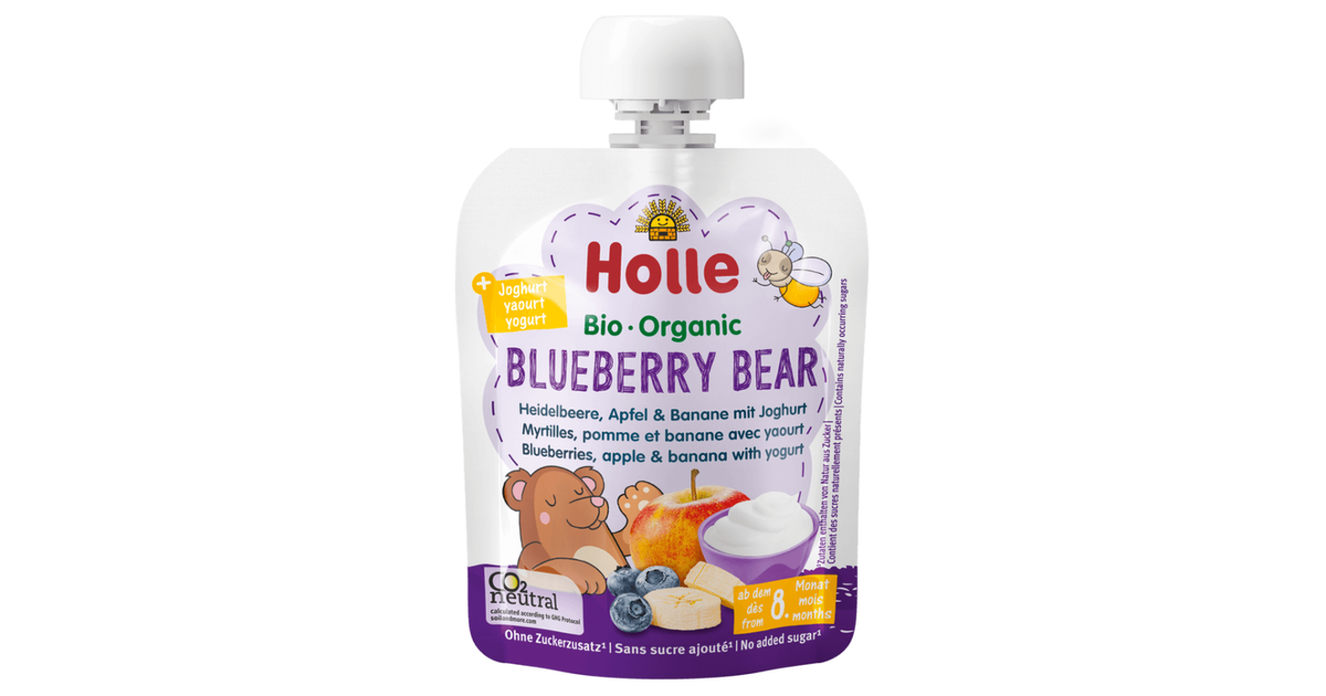 Mėlynių, obuolių ir bananų tyrelė su jogurtu BLUEBERRY BEAR, ekologiška