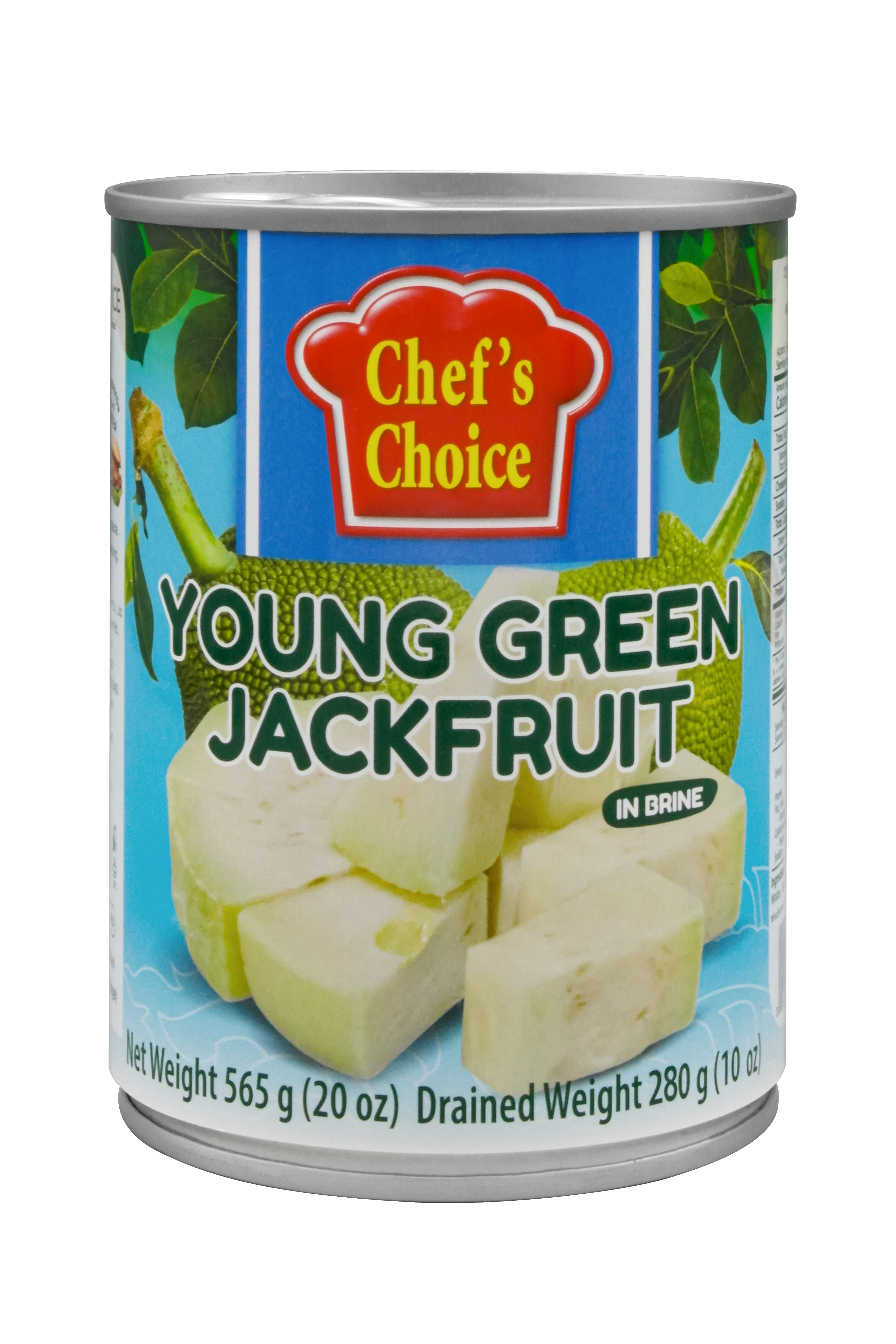 Canned Young jackfruit, CHEF'S CHOICE, green, brine, 565 g / 280 g
