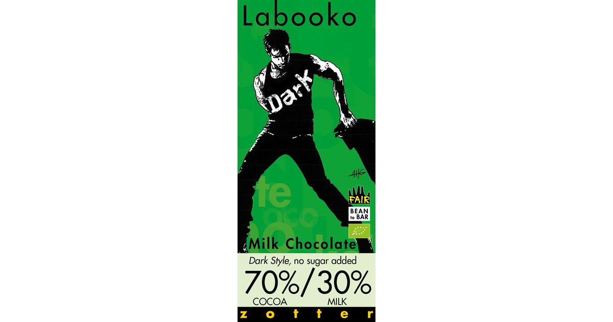 Milk chocolate 70% with no added sugar, organic