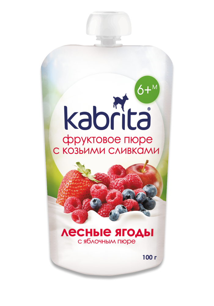 Obuolių ir miško uogų tyrelė su ožkos pieno grietinėle, nuo 6 mėn.