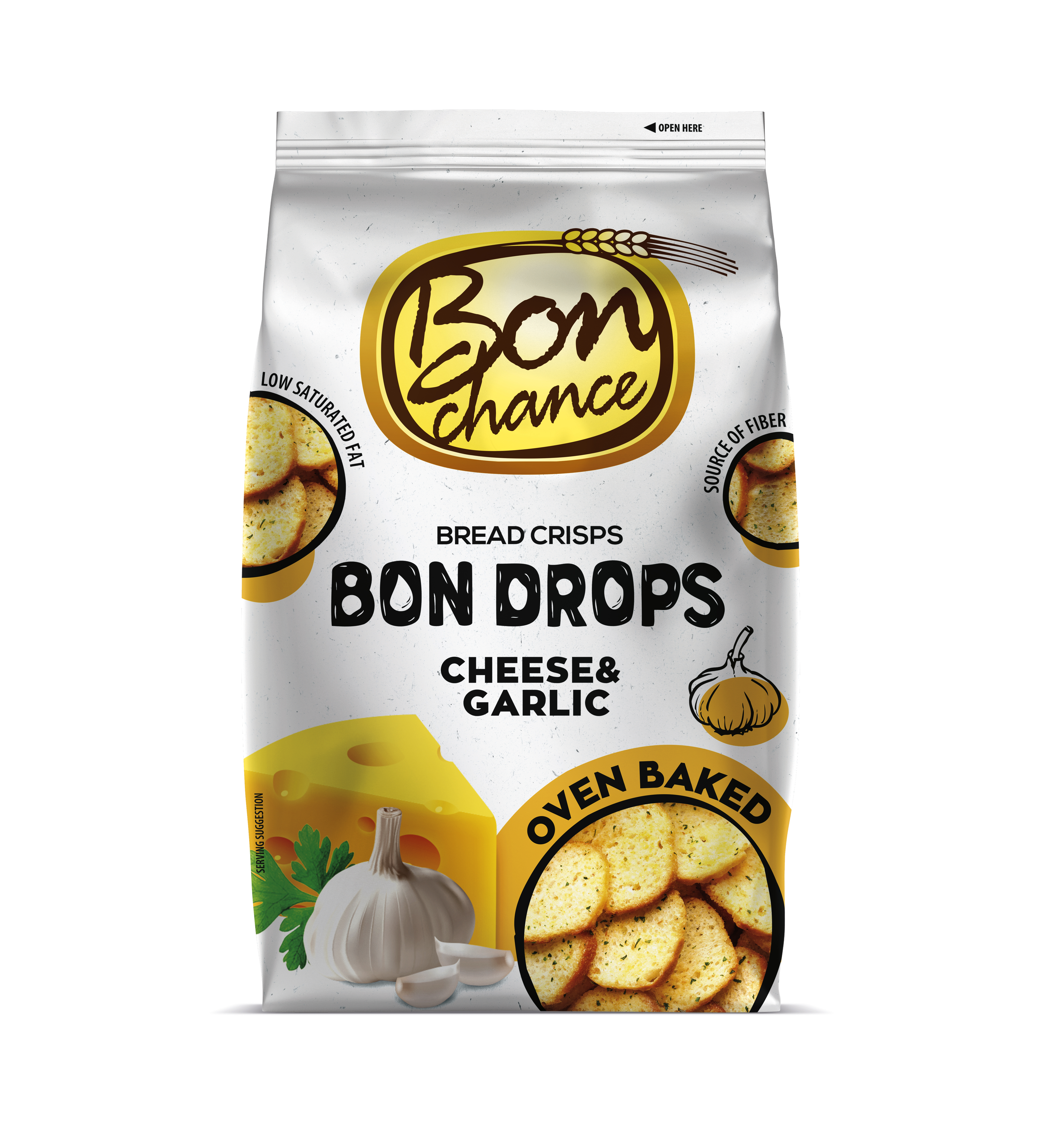 Bread chips BON DROPS, with cheese and garlic, 70 g