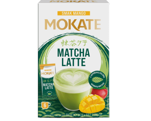 Green tea drink MOKATE latte matcha mango, 6 x 14g
