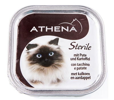 Kačių konservai ATHENA sterilizuotoms su kalakutiena ir bulvėmis, 100g