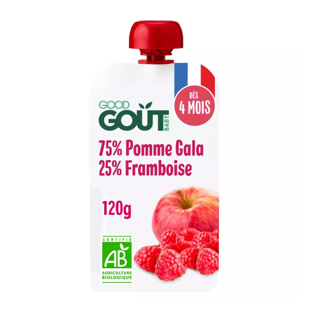 Apple and raspberry puree, from 4 months, organic