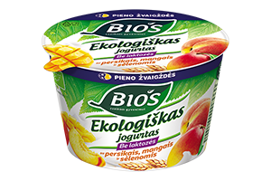 EKO BIOS jogurtas be laktozės su persikais, mangais, sėlenomis, 3,1%, 200 g