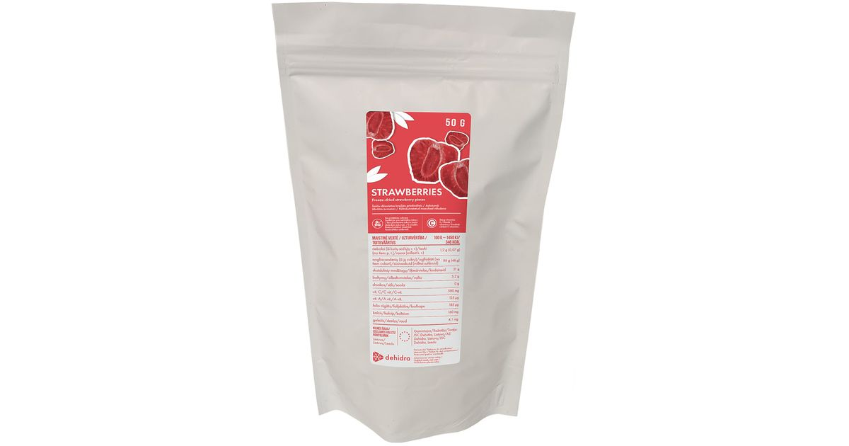 Šalčiu džiovintos braškės griežinėliais