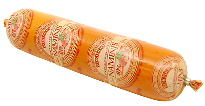 Rūkytas lydytas ROKIŠKIO NAMINIS sūris su kumpiu, 40 % RSM, 250 g