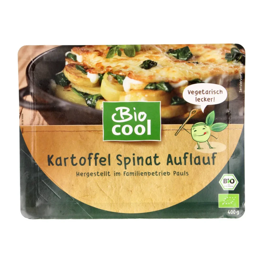 Bulvių ir špinatų gratinas, šaldytas, ekologiškas