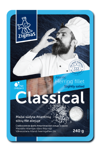 Klasikinė silkių filė aliejuje, mažai sūdyta, 240 g