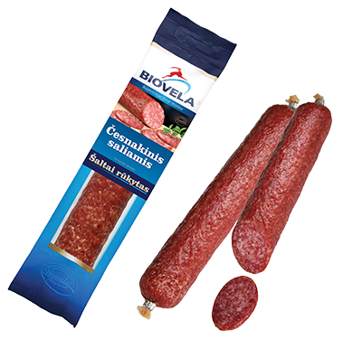 ČESNAKINIS šaltai rūkytas saliamis, 230 g