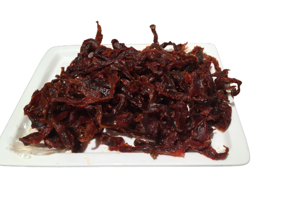 Dried strips of red salmon