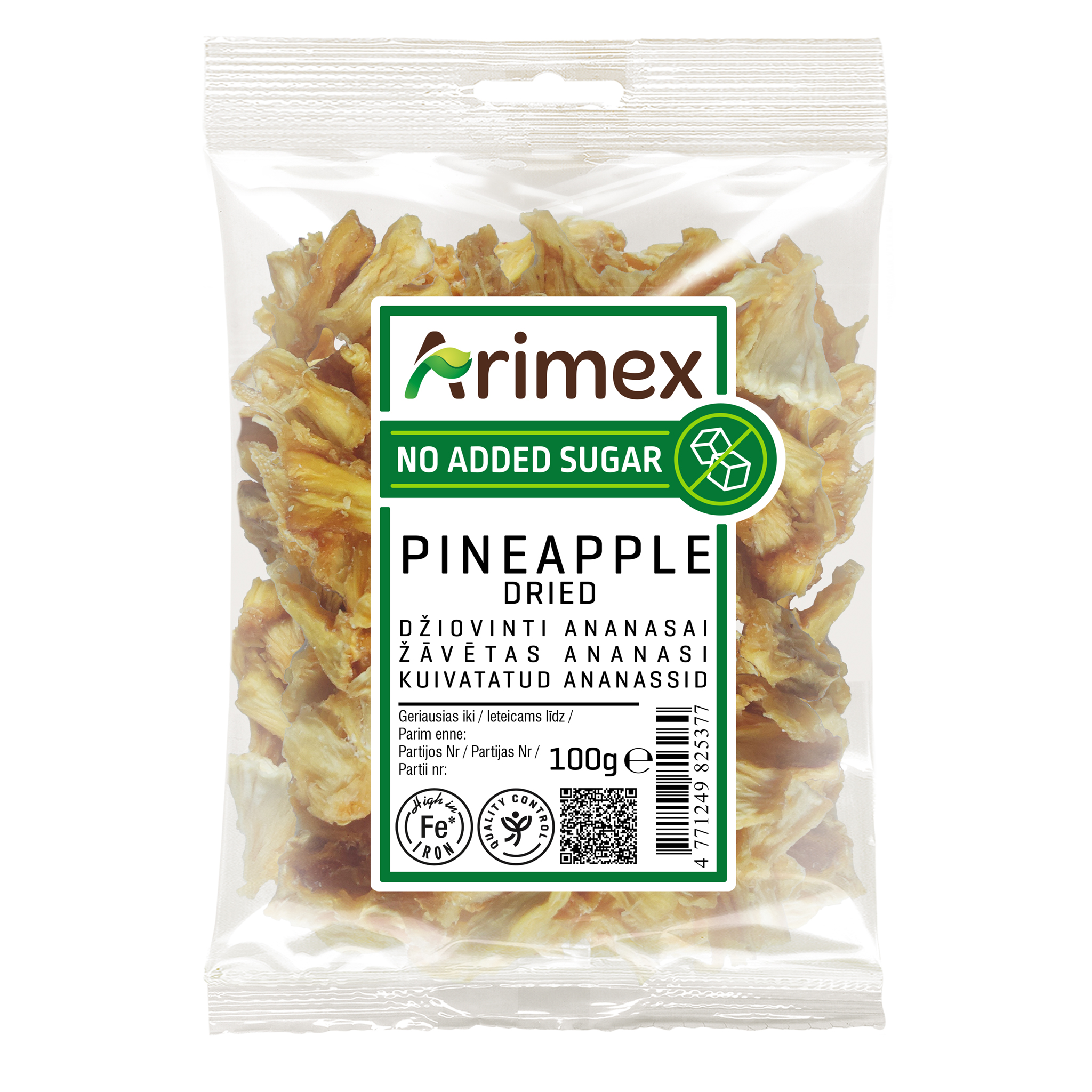Dried pineapple pieces ARIMEX, without sugar, 100 g