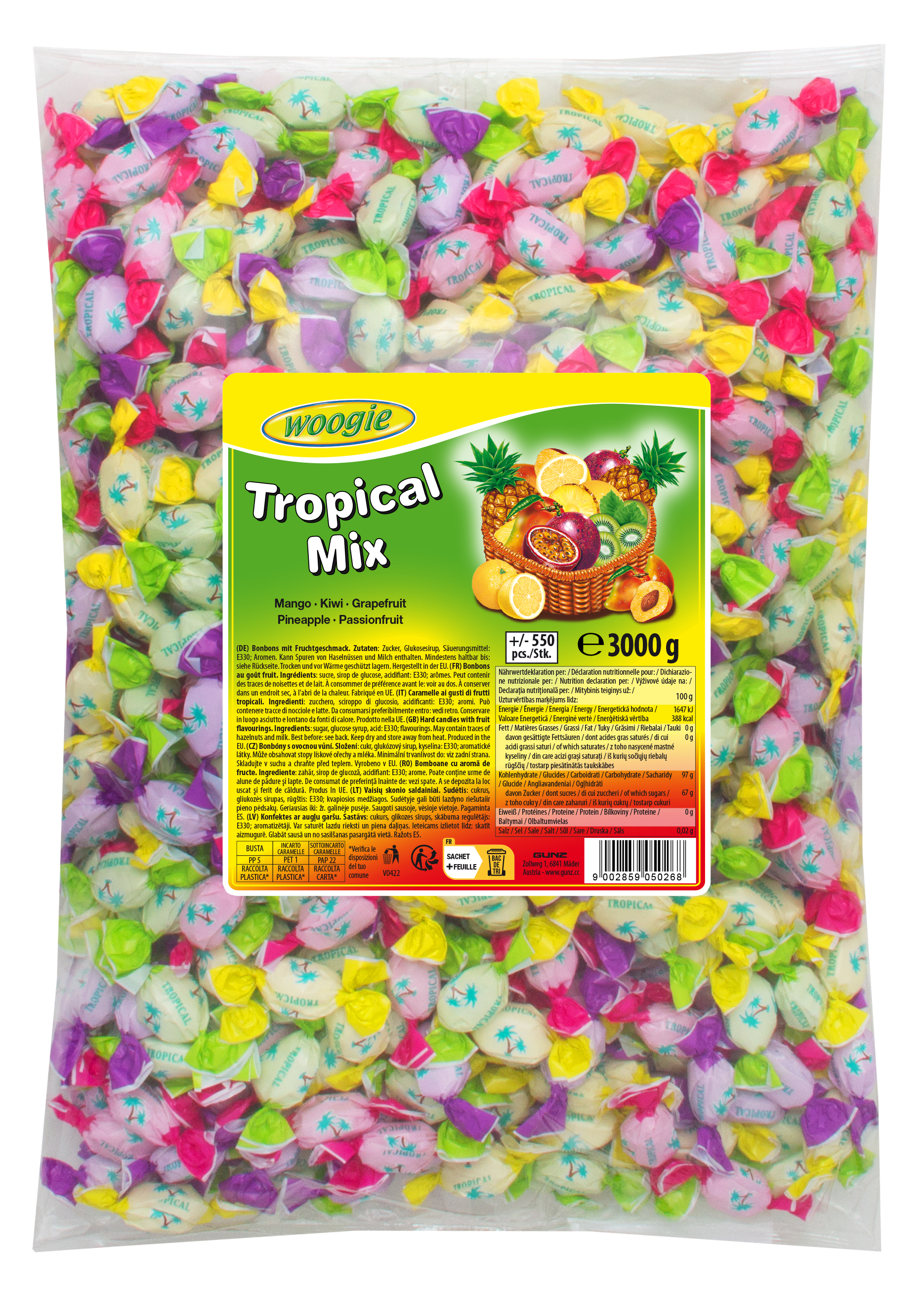 Candies WOOGIE, Tropical mix, 3 kg
