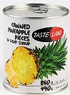 Pineapple pieces TASTE LAND, 850 g / 490 g