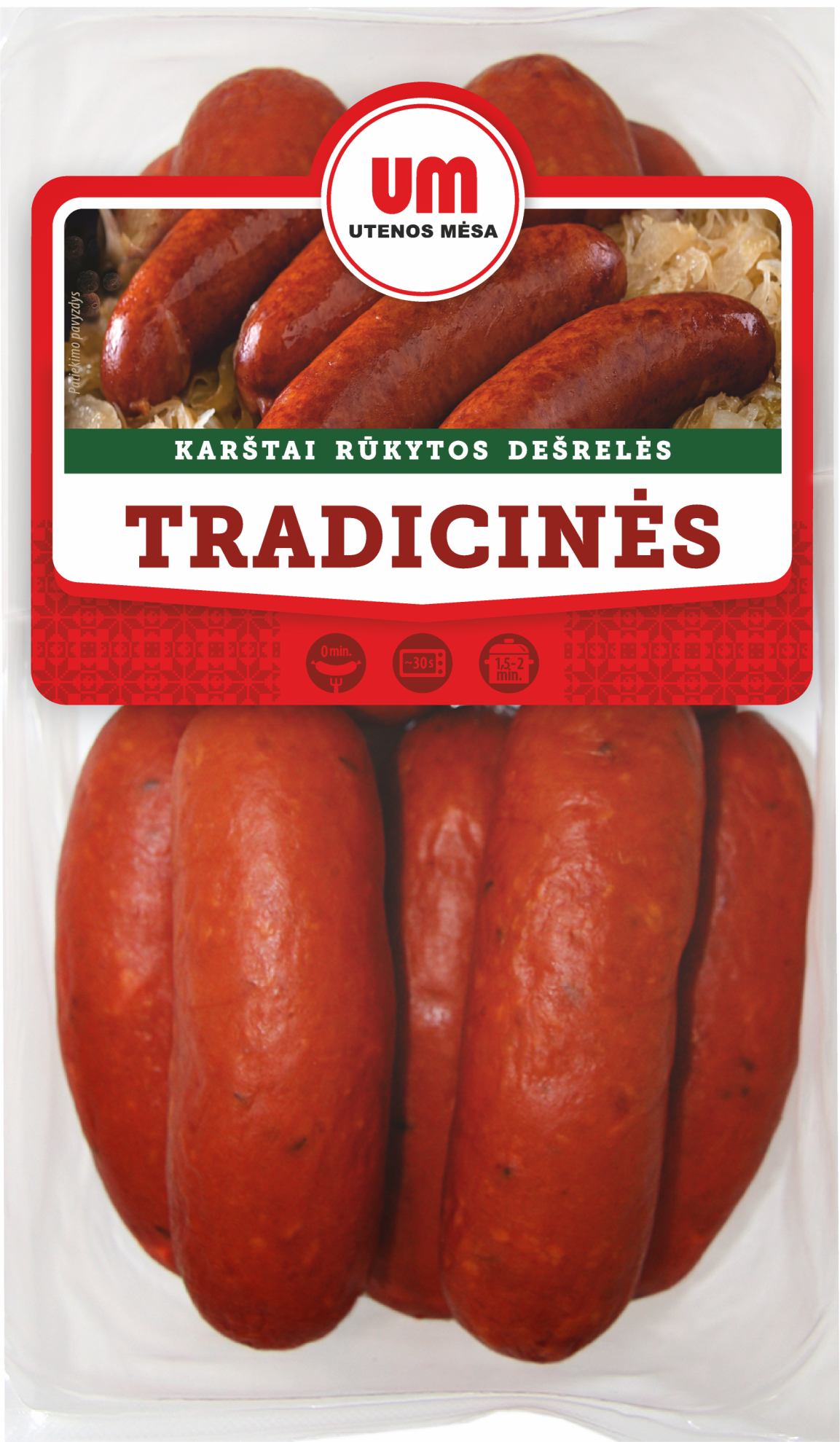 Hot smoked sausages TRADICINĖS, II class, 800 g