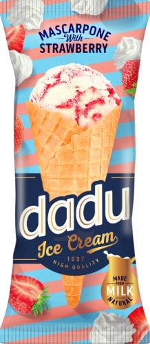 Maskarponės skonio ledai DADU, su braškių įdaru 200 ml