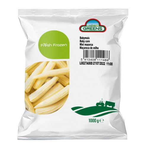 Frozen IQF baby corn cobs GREENS, 1 kg