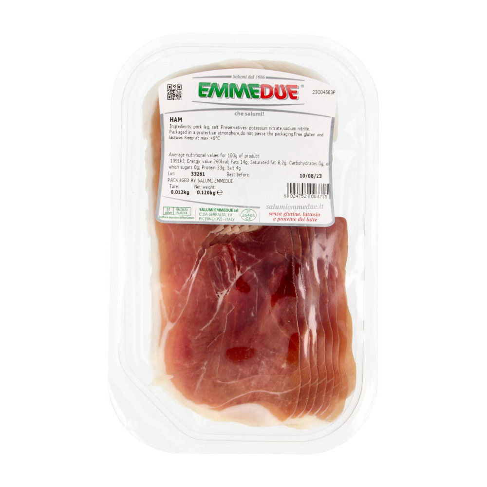 Sliced Emmedue cured pork ham