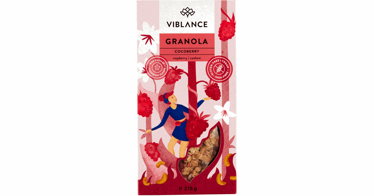 Granola su anakardžiais ir avietėmis