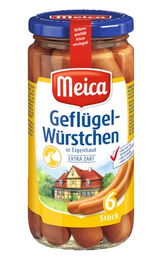 Boiled poultry sausages MEICA Geflugelwurstchen, in a jar, 180g