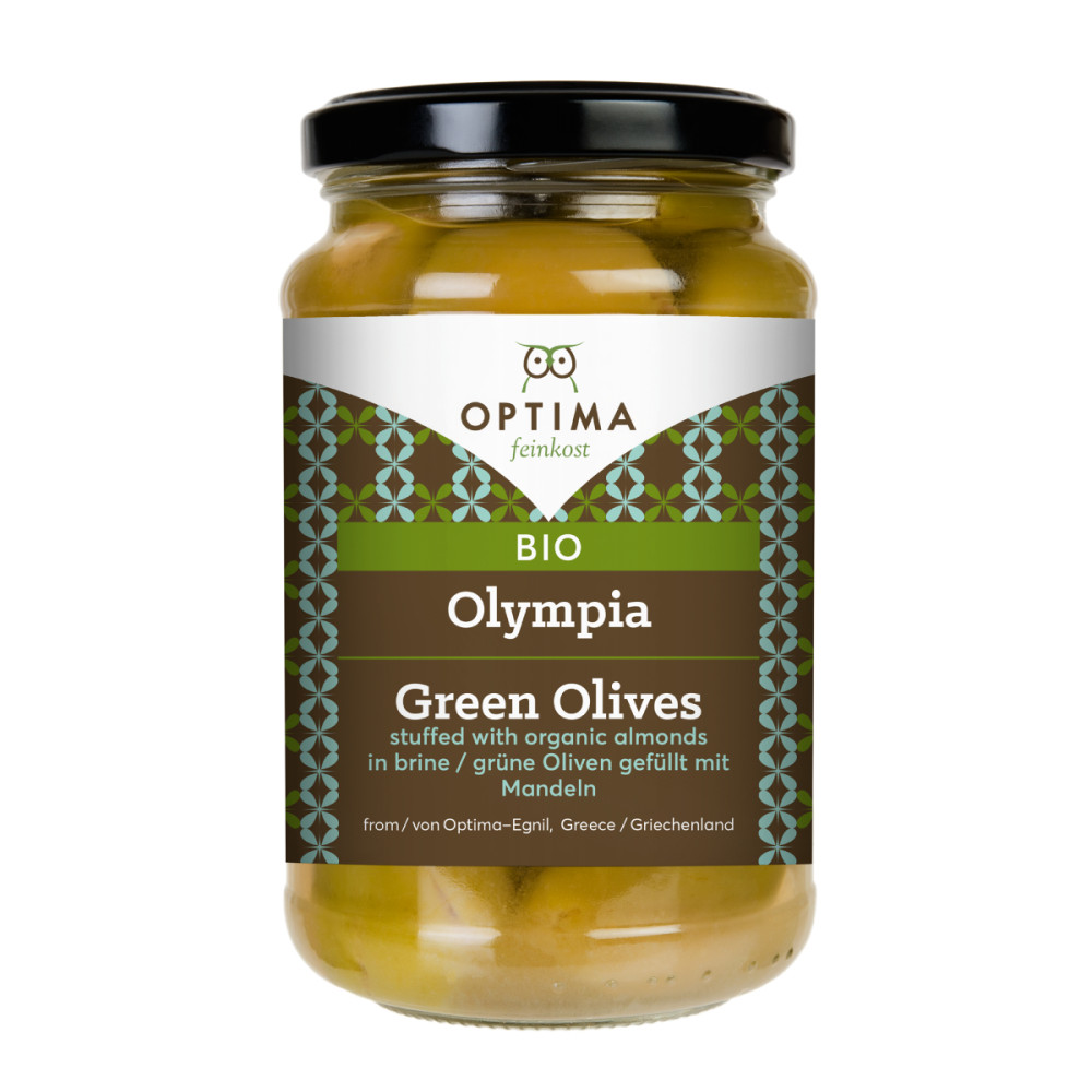 Alyvuogės įdarytos migdolais OLYMPIA CHALKIDIKI, ekologiškos