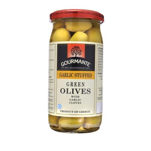 Garlic stuffed green olives GOURMANTE GARLIC in brine, 260 g / 210 g
