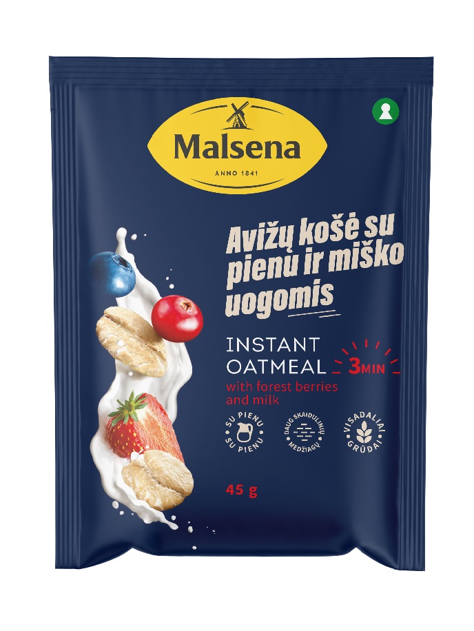 Instant oatmeal, MALSENA, with berries and milk, 45 g
