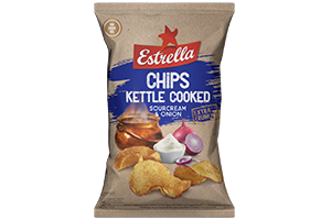 Bulvių traškučiai ESTRELLA KETTLE Grietinės ir svogūnų skonio, 120g