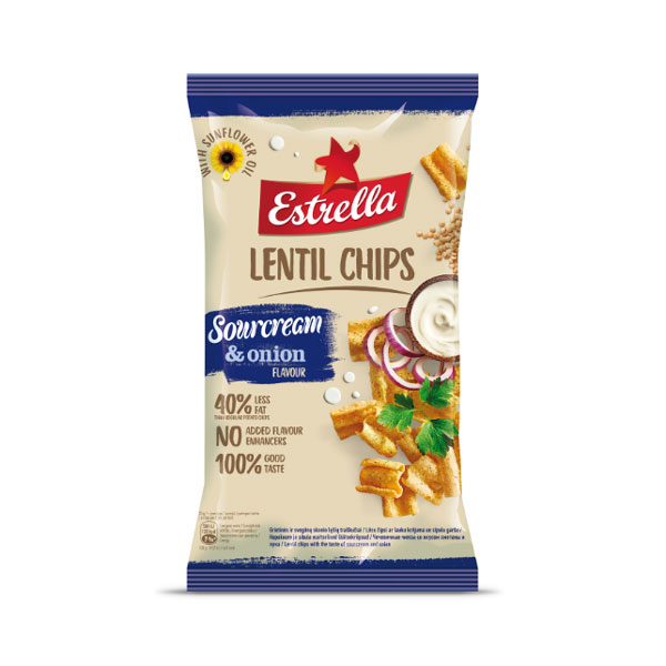 Lentils chips ESTRELLA with sourcream and onions, 100 g.
