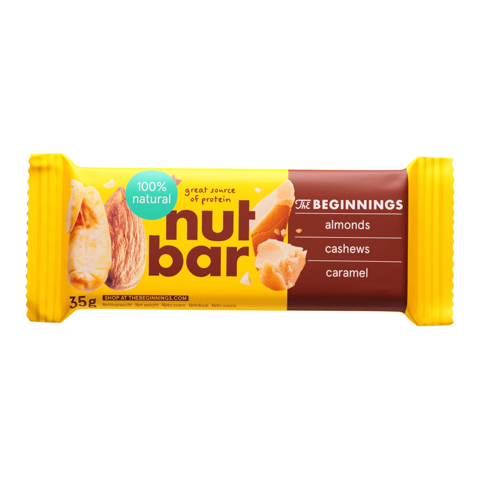 Bar THE BEGINNINGS with nuts and caramel, 35 g