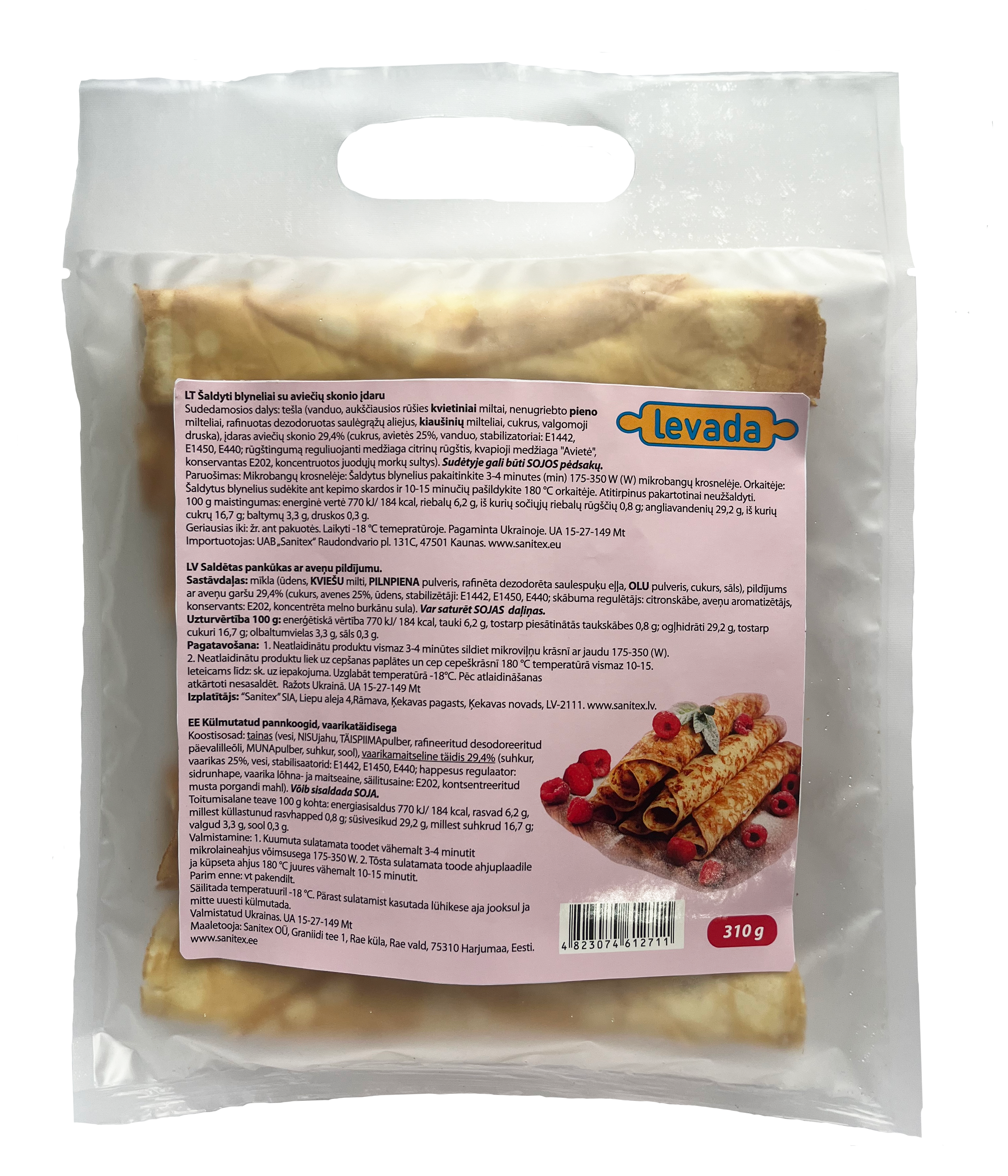 Šaldyti blynai LEVADA su aviečių įdaru, 52g x 6 vnt