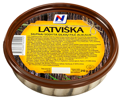 LATVIŠKA sūdyti atlantinių silkių filė gabaliukai aliejuje, 210 g