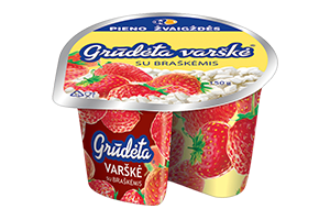 GRŪDĖTA varškė su braškėmis, 7%, 150g